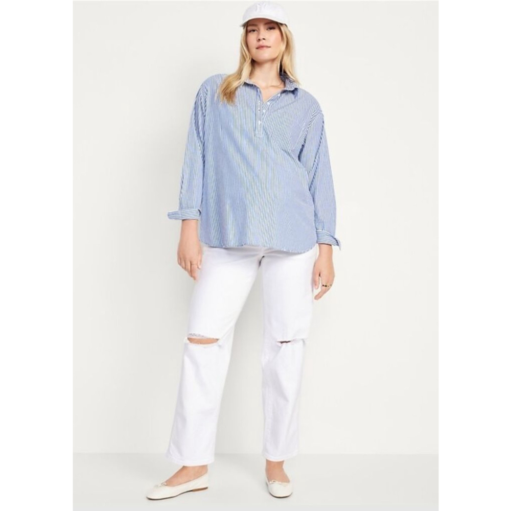 OLD NAVY Maternity Full Panel OG Loose Straight Ripped Jeans White Size 2